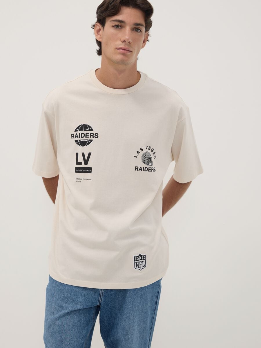 T-shirt beige in puro cotone con stampa Raiders_2