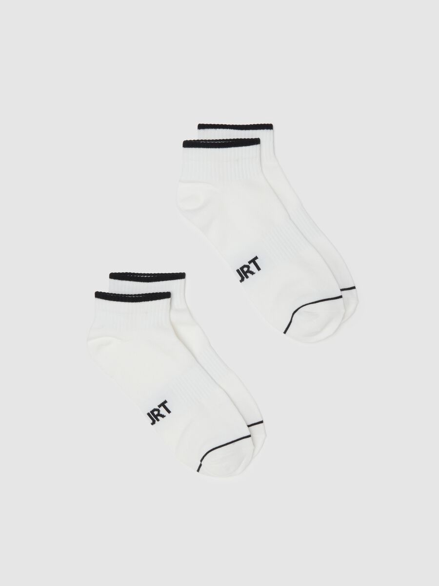 Two-pack of white ankle sports socks in cotton blend with stripes_0