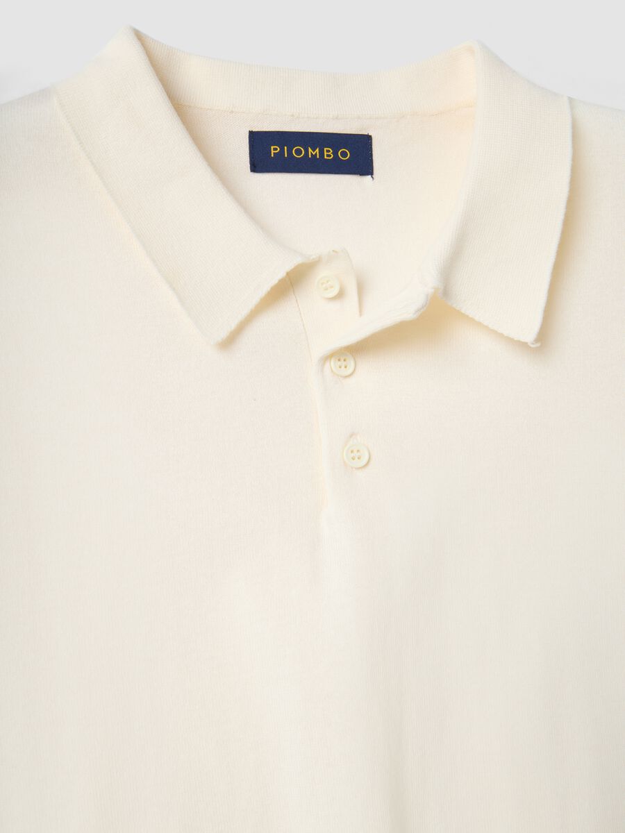 Regular fit white polo in cotton, linen, and silk blend_5