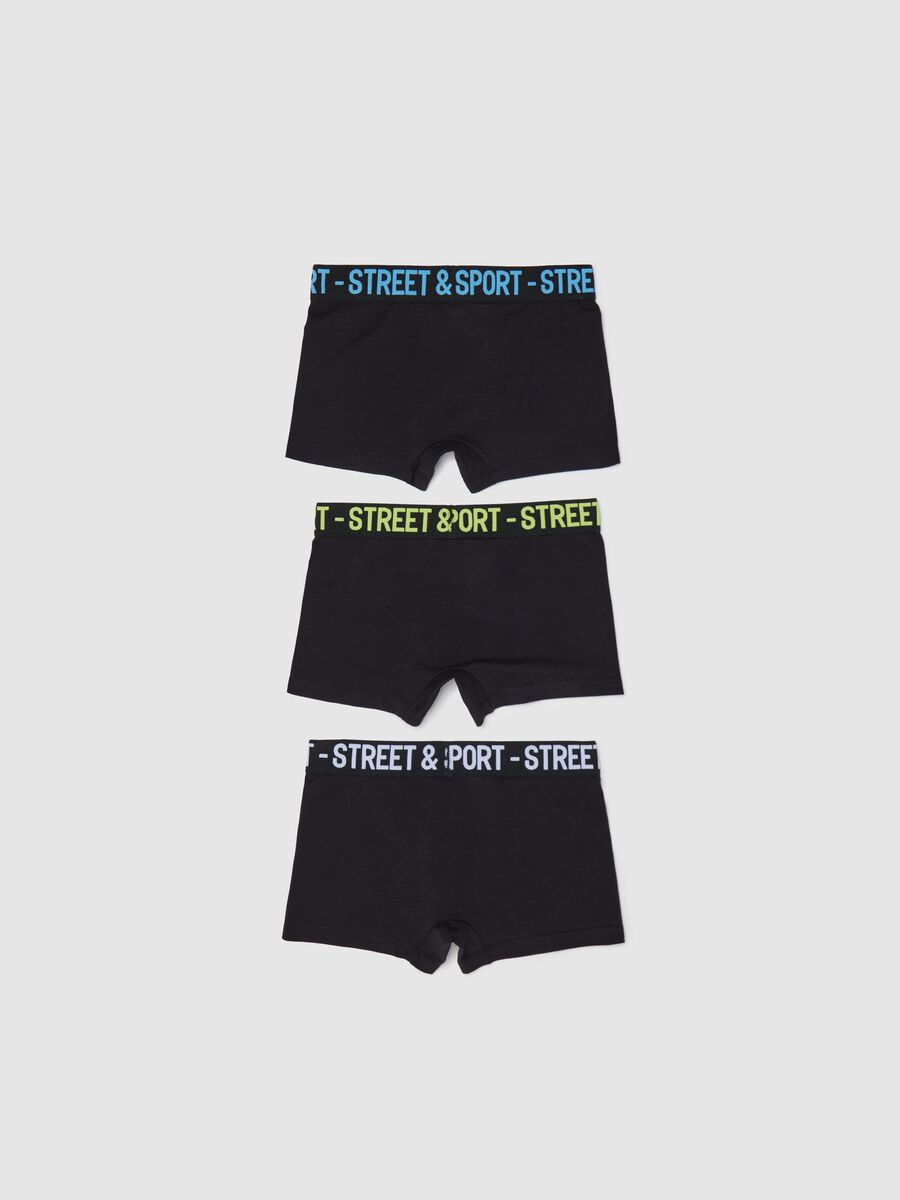 Tripack boxer neri in cotone stretch con scritta_1