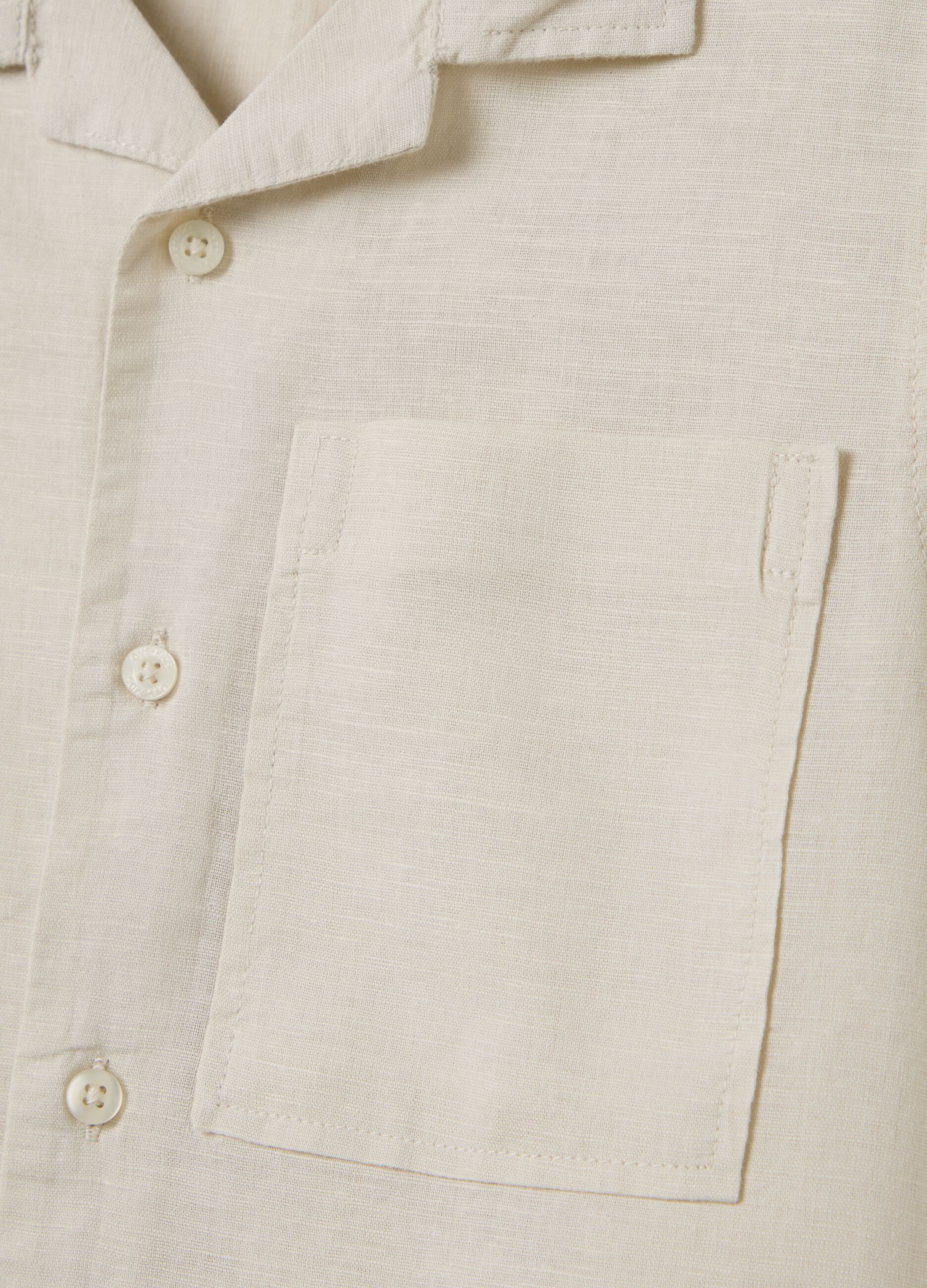 Children's beige linen blend shirt regular fit with applied pocket