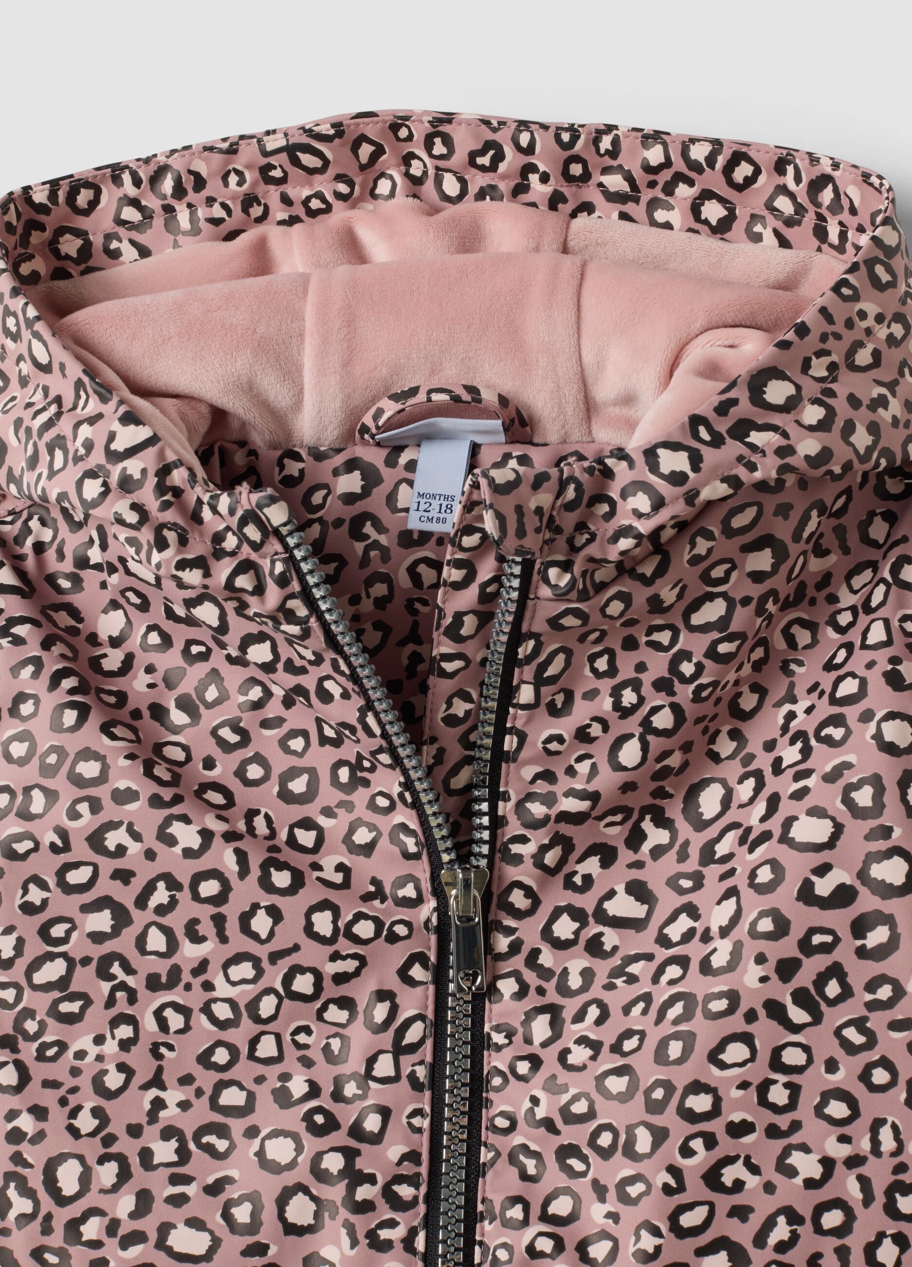 Pink padded hooded animal print jacket for girls