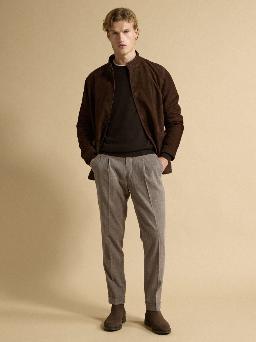 Grey regular-fit stretch viscose trousers_0