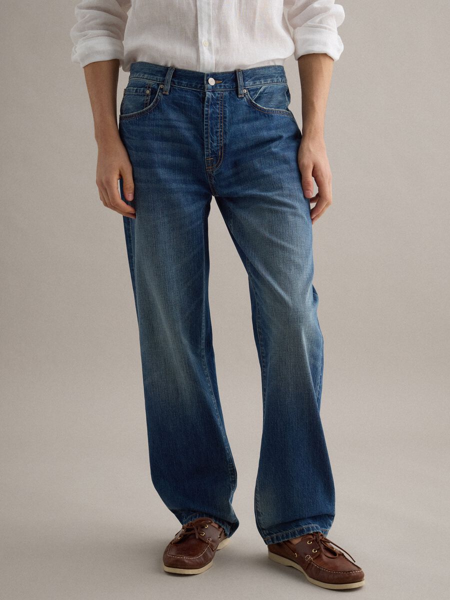 Jeans in misto cotone denim e lino blu regular fit_2