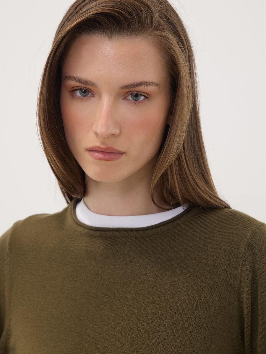 Maglia verde girocollo fitted a maniche lunghe_0