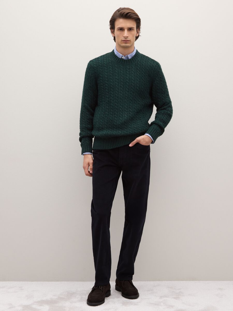 Green Crew Neck Sweater with Regular Fit Jacquard Pattern_2