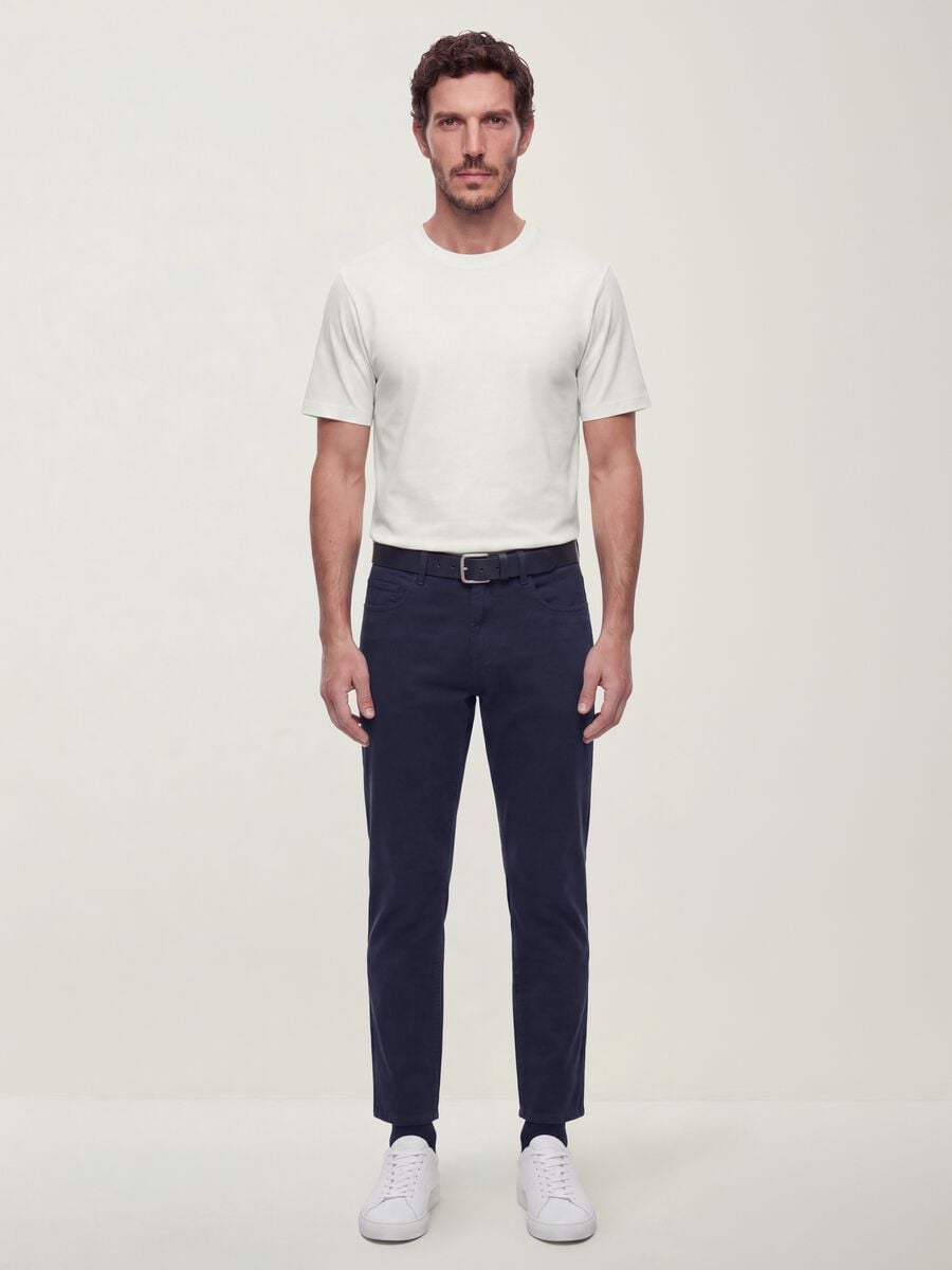 Pantaloni blu cinque tasche in puro cotone_0