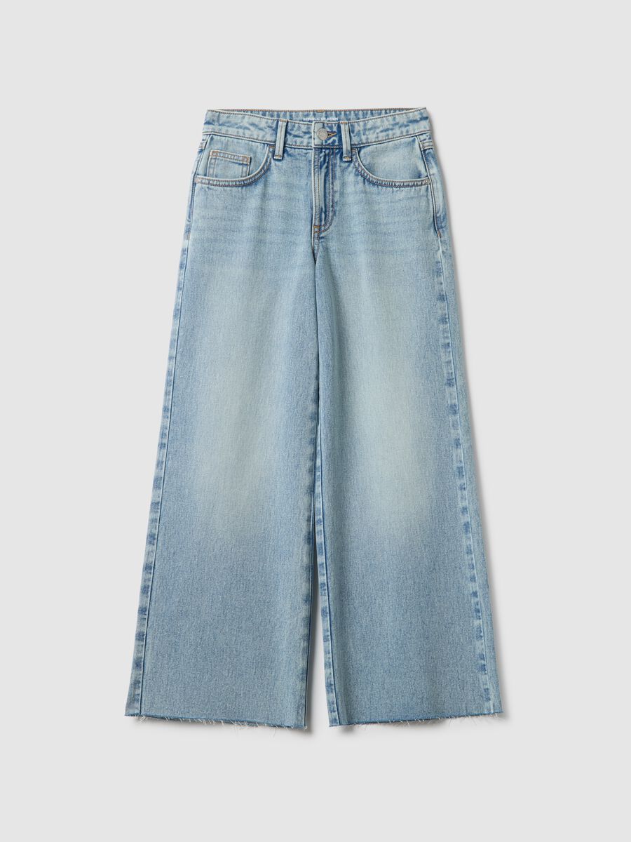 Girls' sky blue pure cotton wide leg jeans_3
