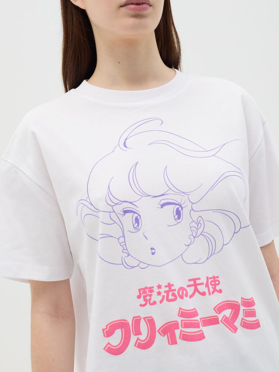 White T-shirt in cotton with Creamy Mami print_2