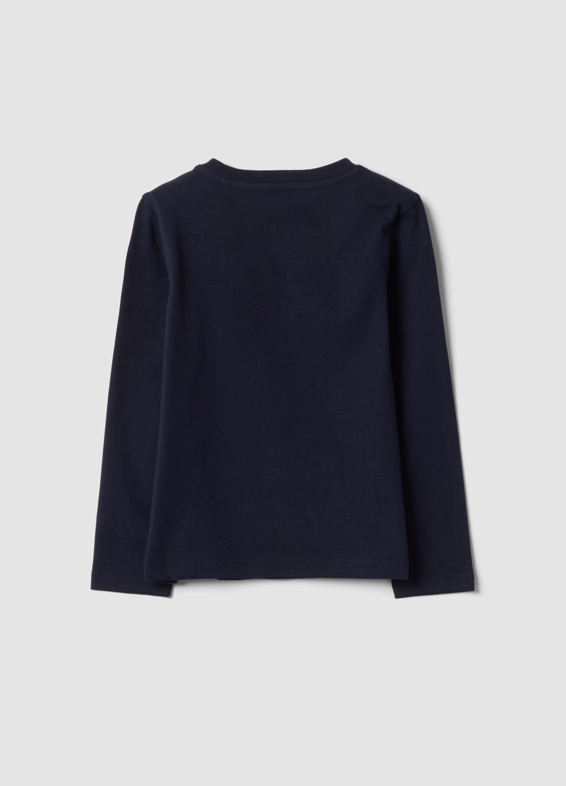 T-shirt blu in puro cotone organico con stampa cuore per bambina