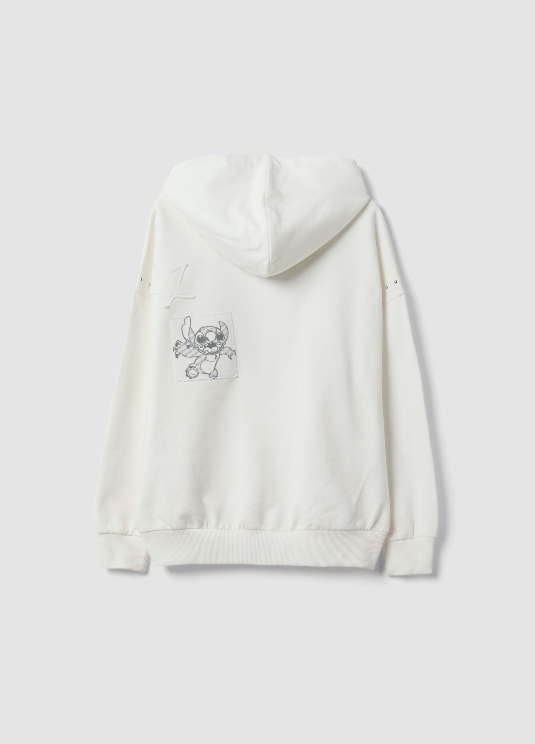 White oversized hoodie in pure cotton with Stitch print for girls