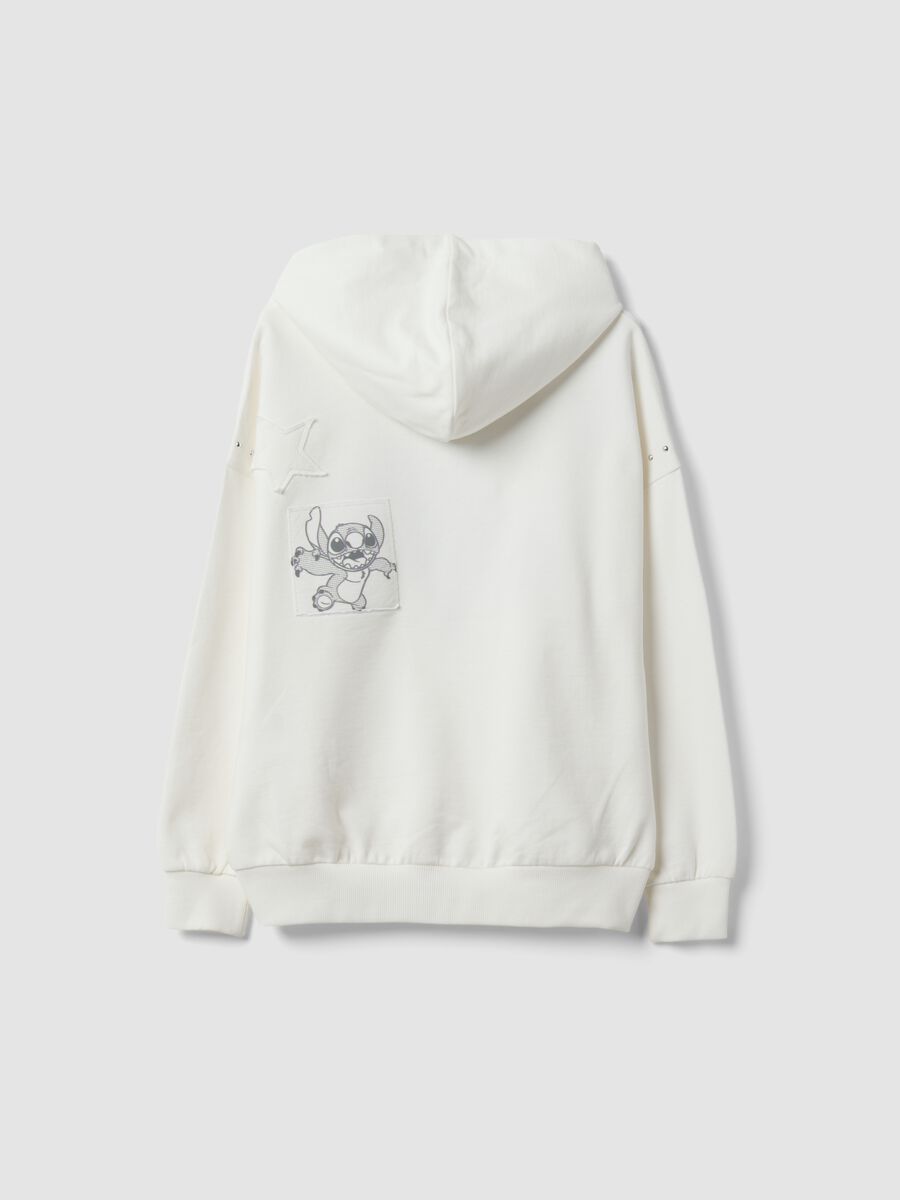 White oversized hoodie in pure cotton with Stitch print for girls_1