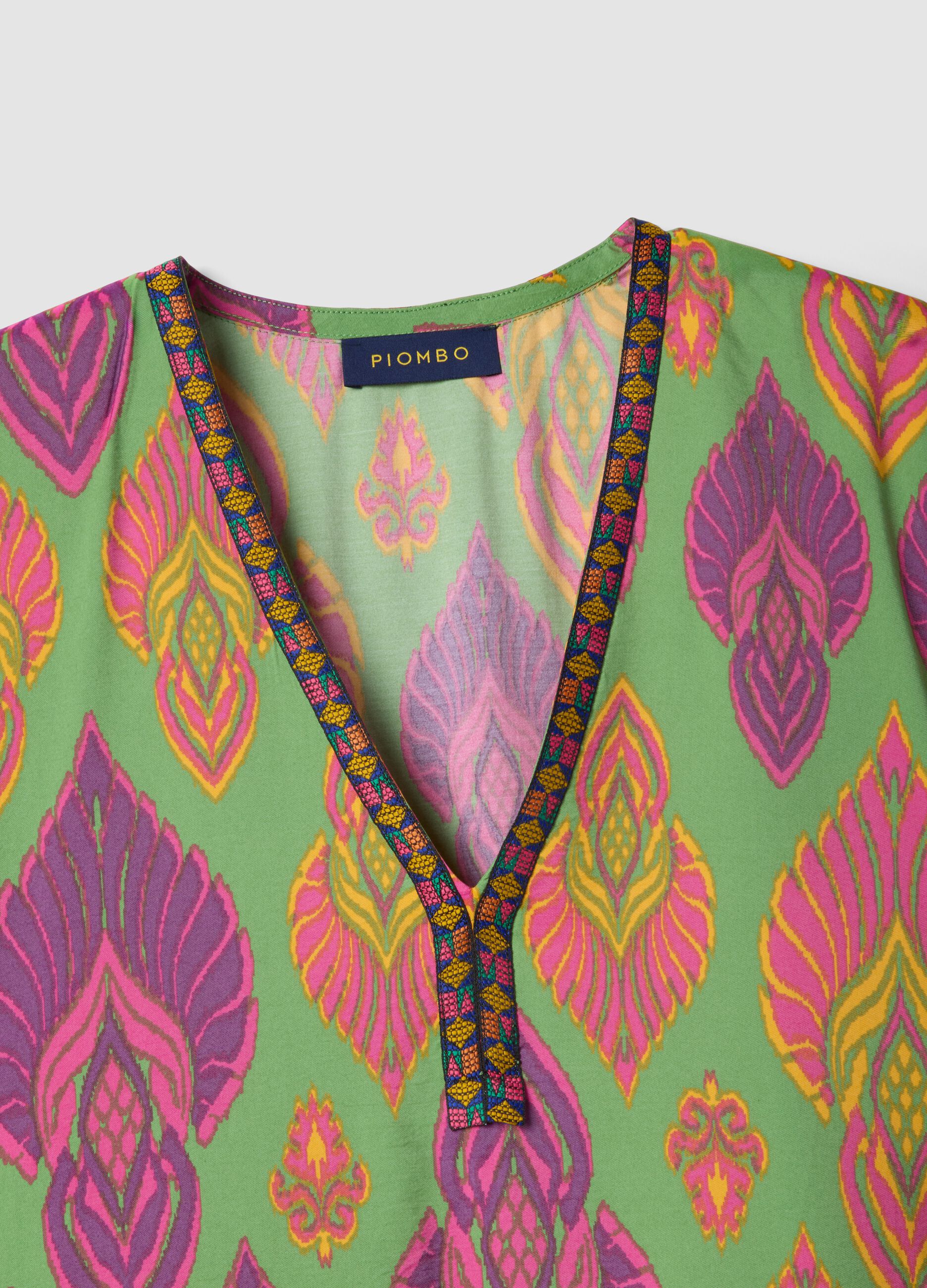 Green viscose-blend midi dress with print