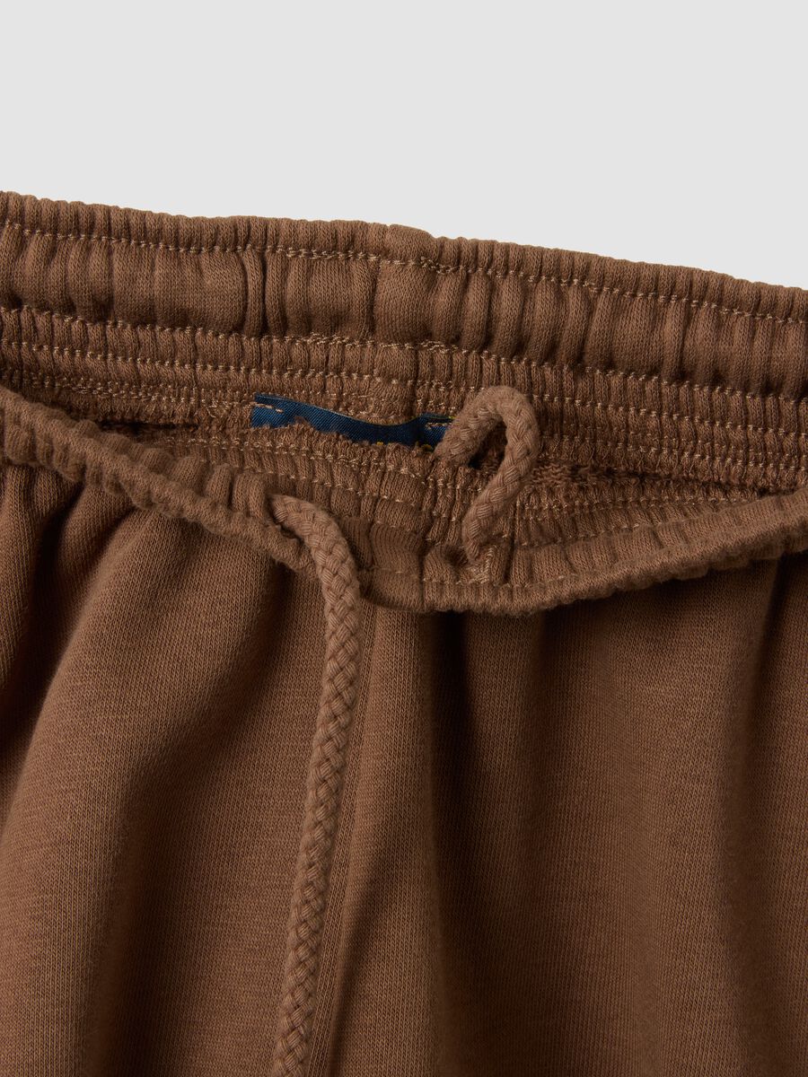 Brown cotton-blend Bermuda shorts with elasticated waist_1