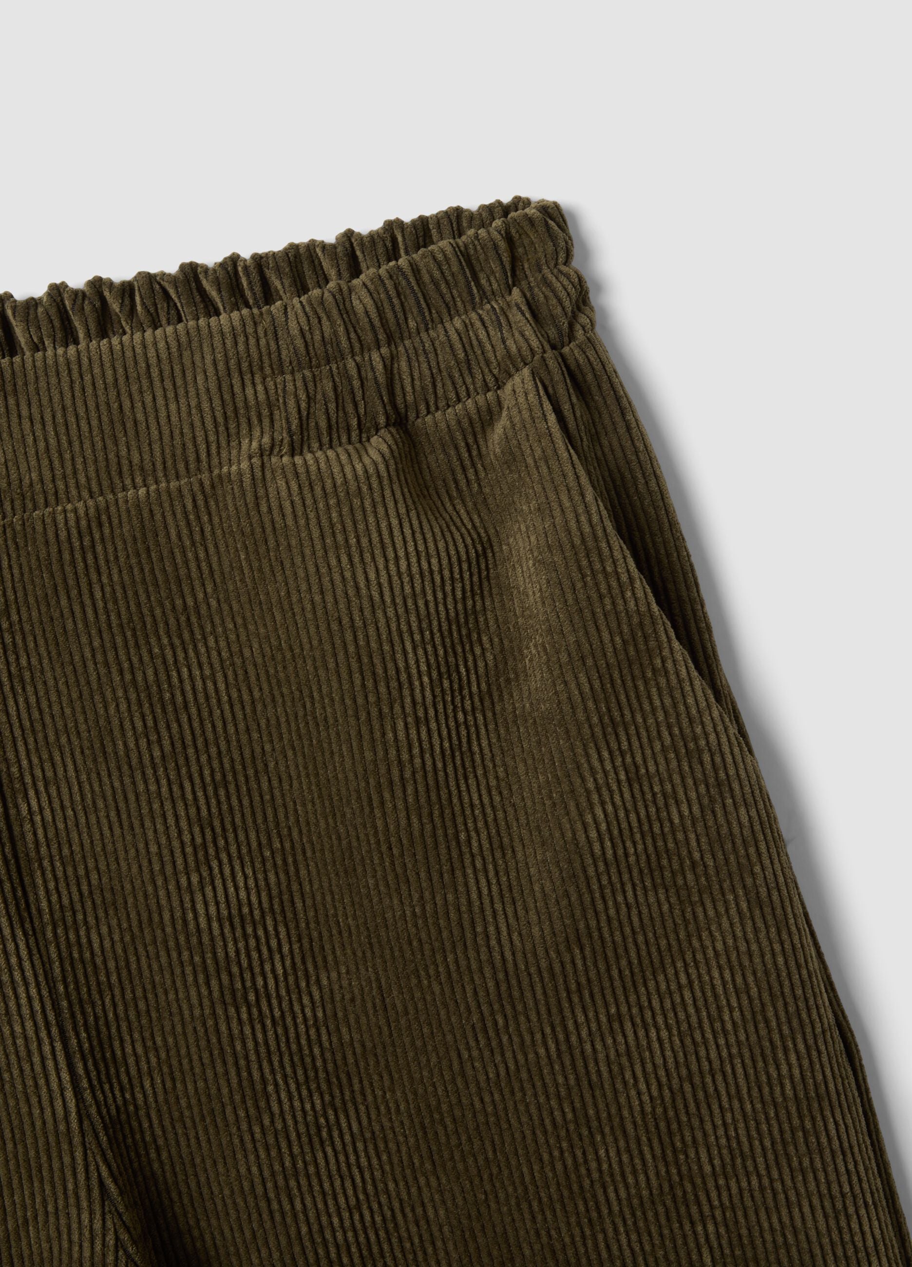 Green wide-leg ribbed trousers in stretch viscose blend, regular fit