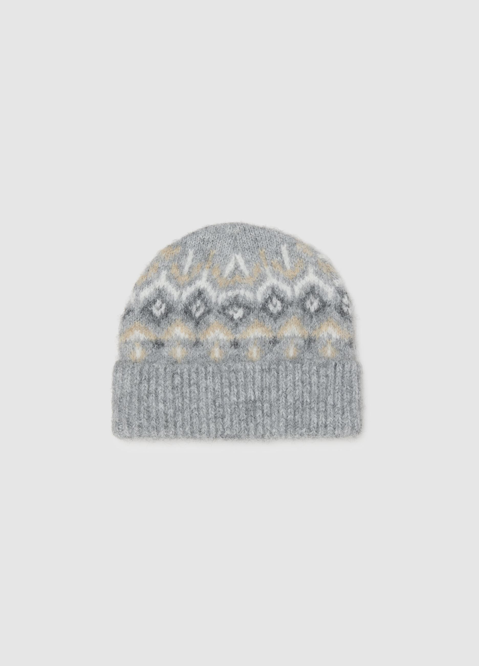 Grey Hat with Jacquard Pattern