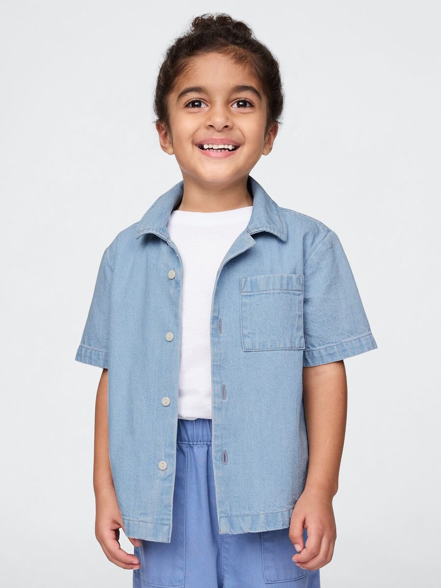 Children's short-sleeve denim shirt_0