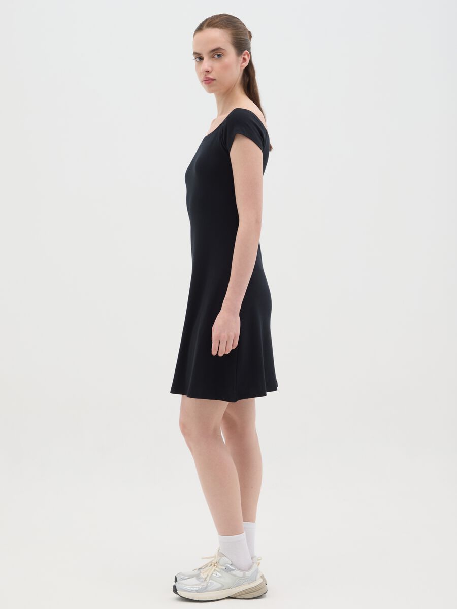 Women's black pure cotton dress regular fit with boat neckline_1