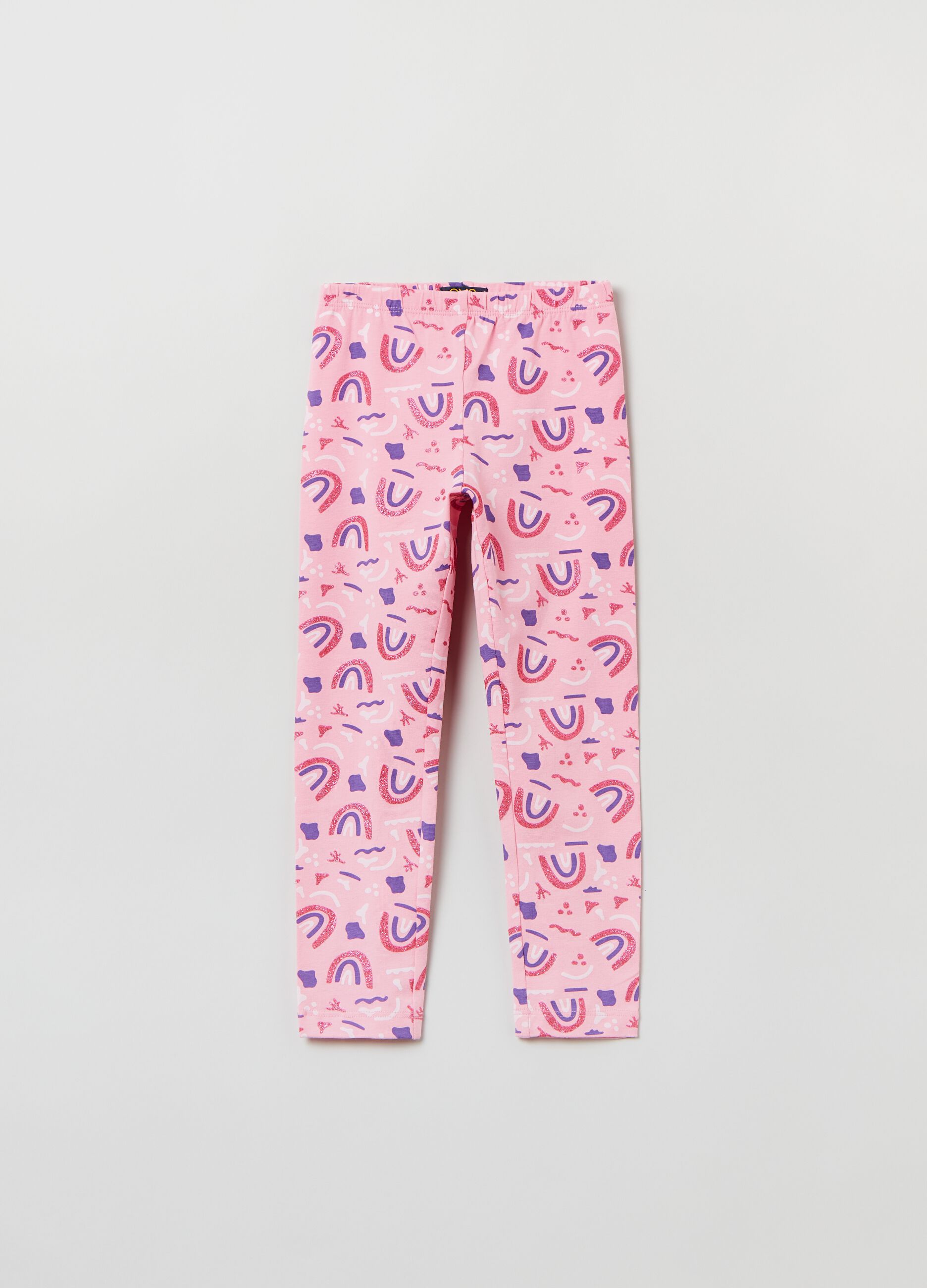 Leggings in cotone stretch con glitter_0