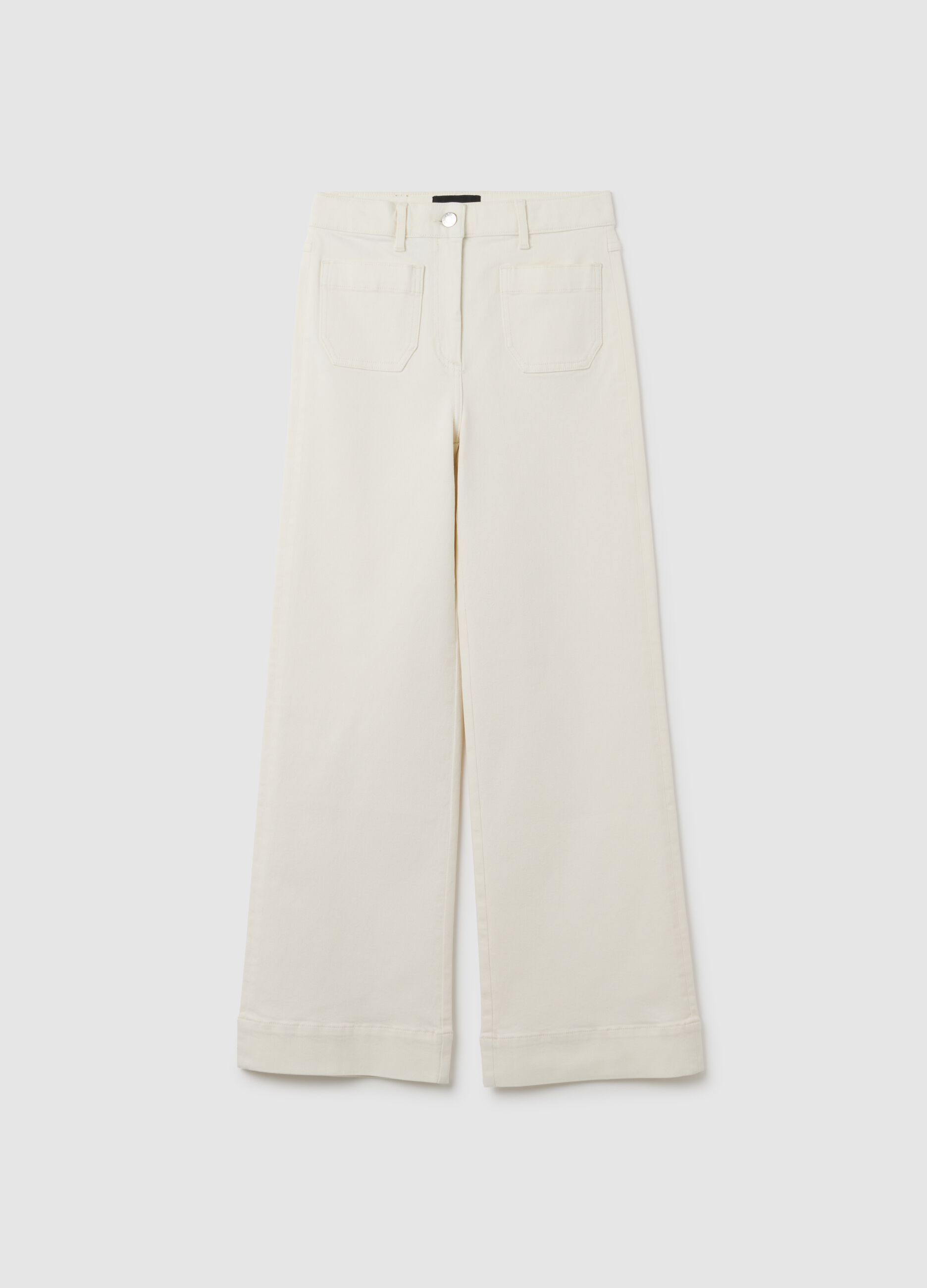 Wide Leg Beige Denim Trousers