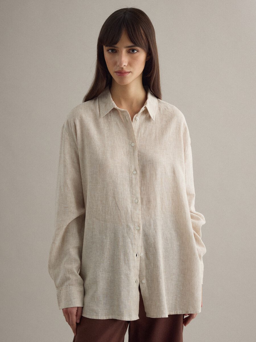 Camicia in misto lino a righe multicolor regular fit_1