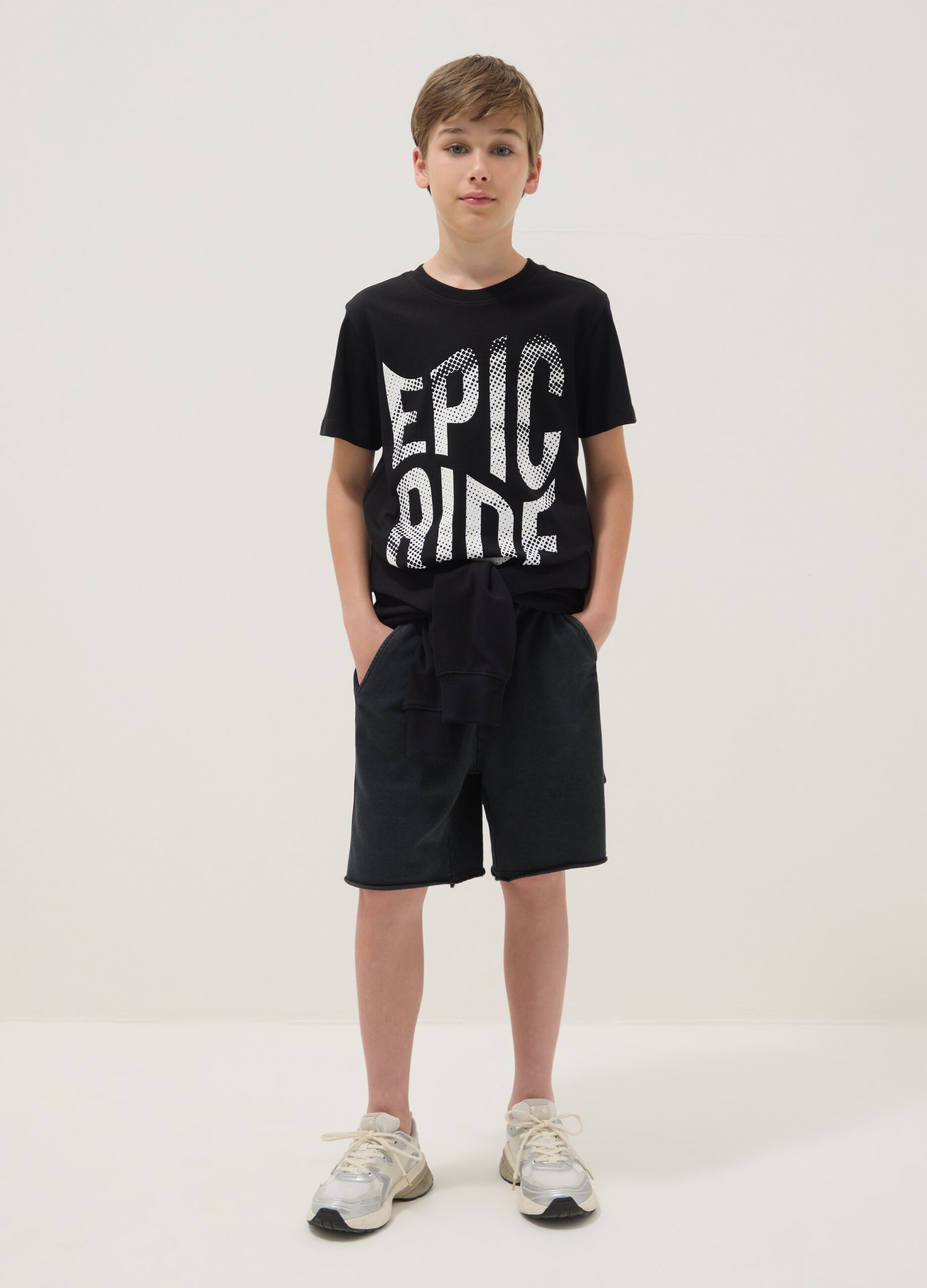 Black pure cotton shorts with elasticated waist