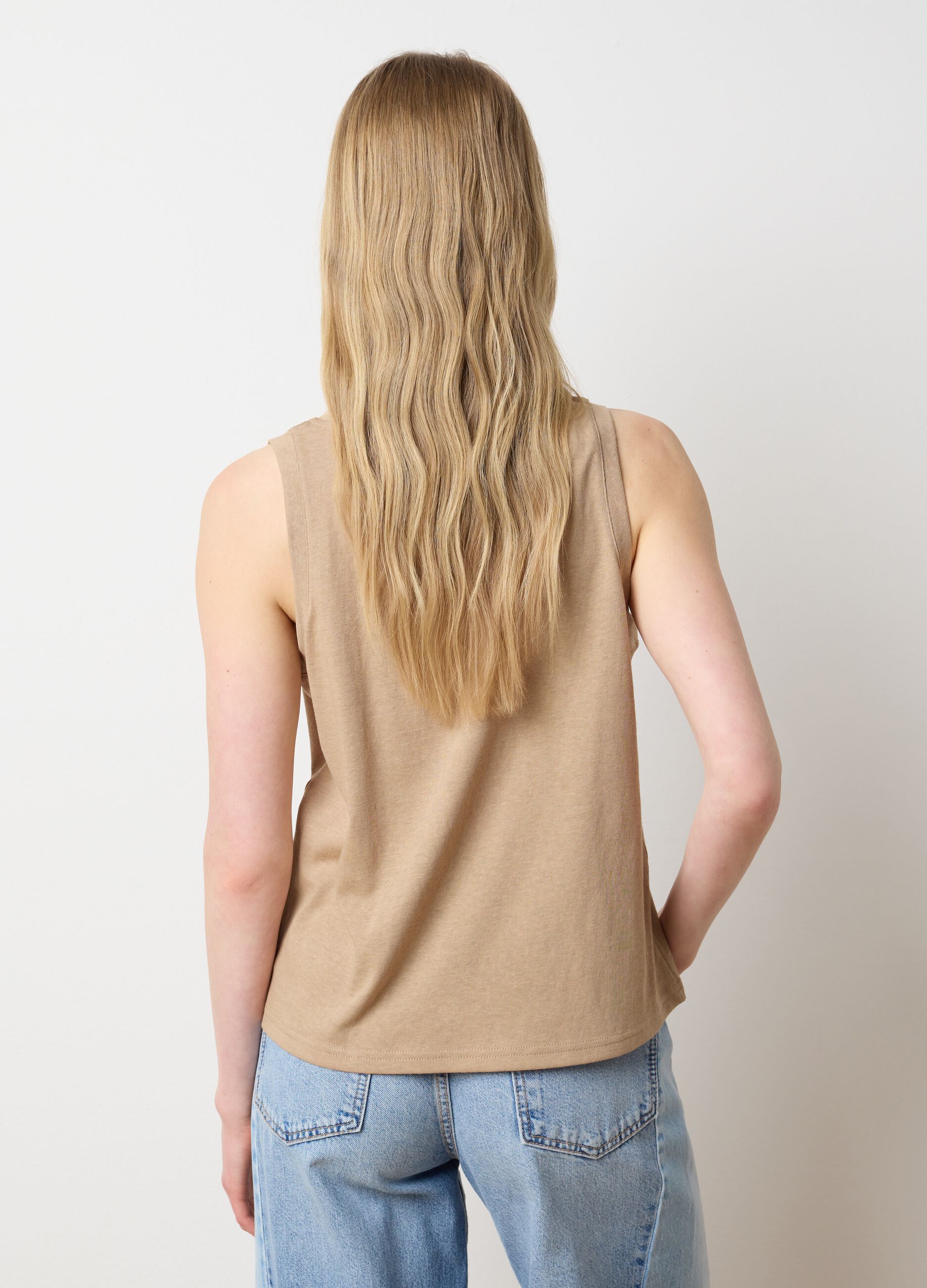 Canotta da donna in misto cotone beige regular fit