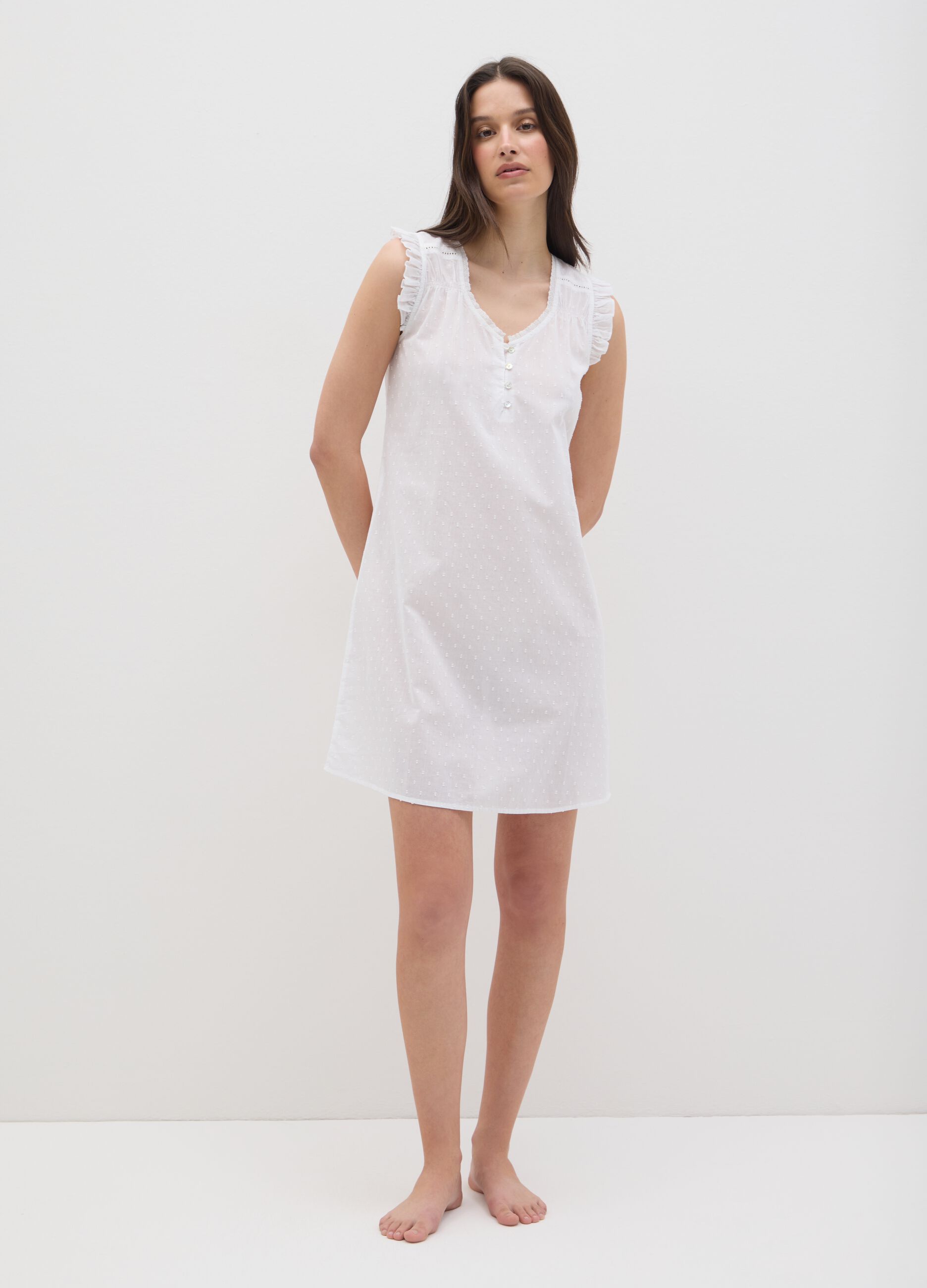 Sleeveless white pure cotton women's dress