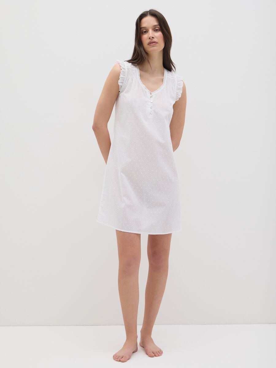 Sleeveless white pure cotton women's dress_1