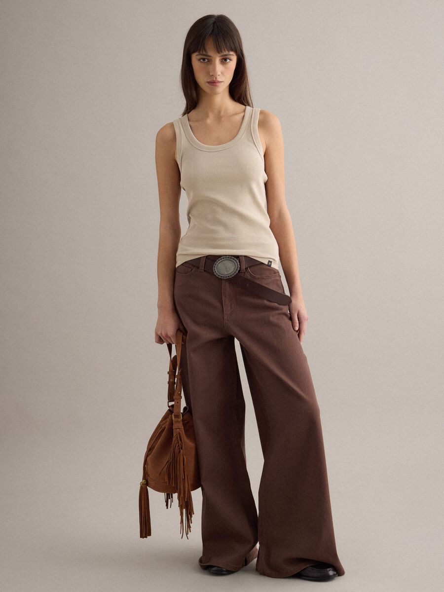 Beige stretch cotton regular-fit tank top_1