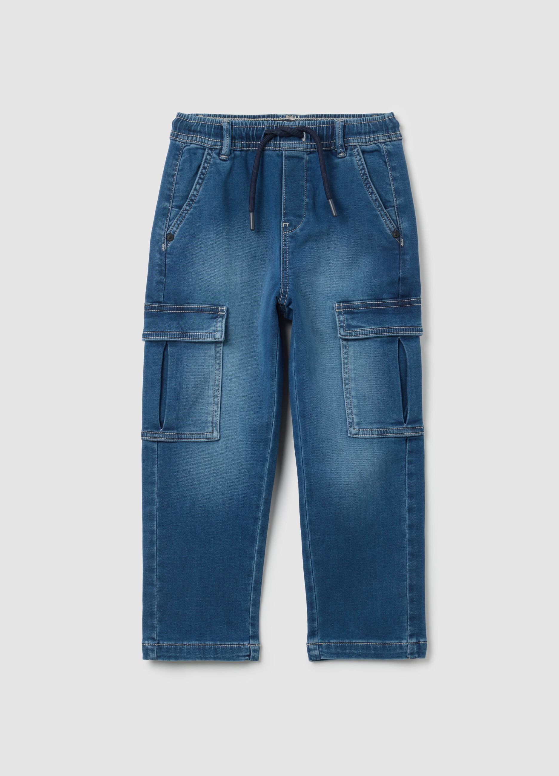 Jeans da bambino in denim blu elasticizzato relaxed fit