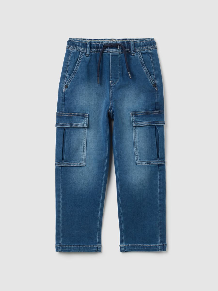 Jeans da bambino in denim blu elasticizzato relaxed fit_0