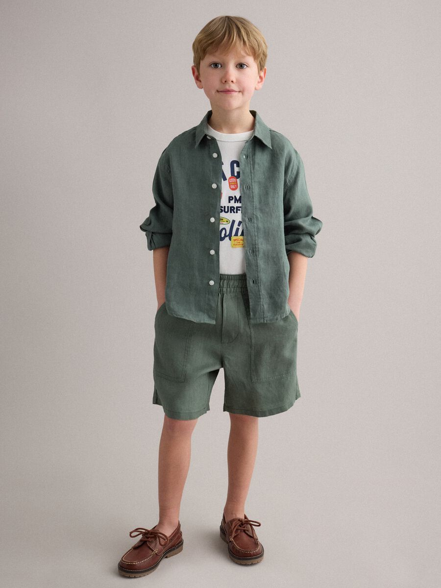 Shorts cargo in puro lino verdi da bambino baggy fit_0