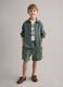 Green pure linen baggy fit cargo shorts for boys_0