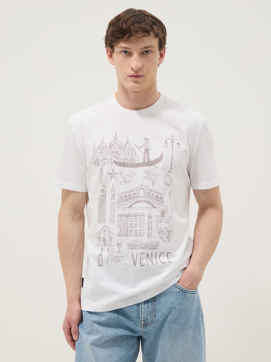 T-shirt bianca in puro cotone con stampa regular fit_0