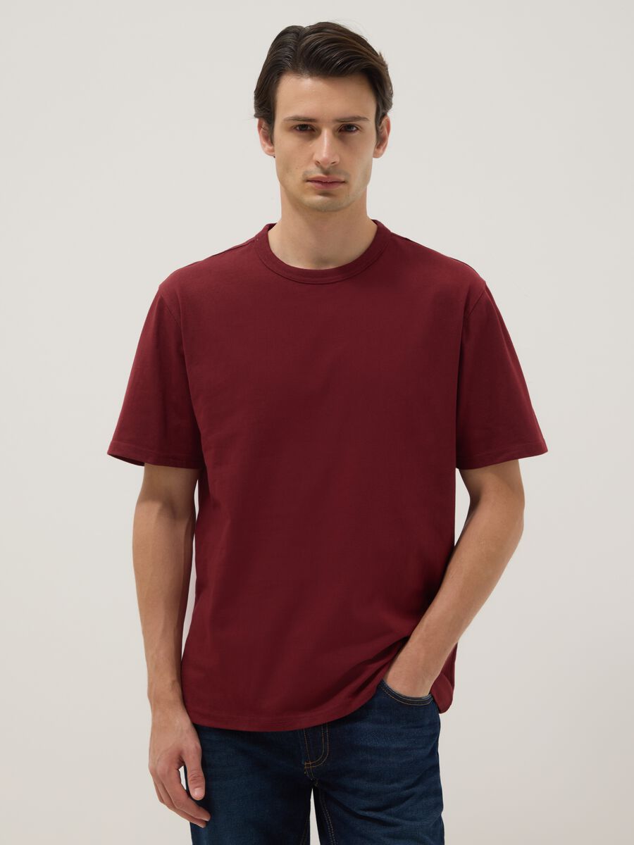 T-shirt girocollo in puro cotone rosso relaxed fit_0