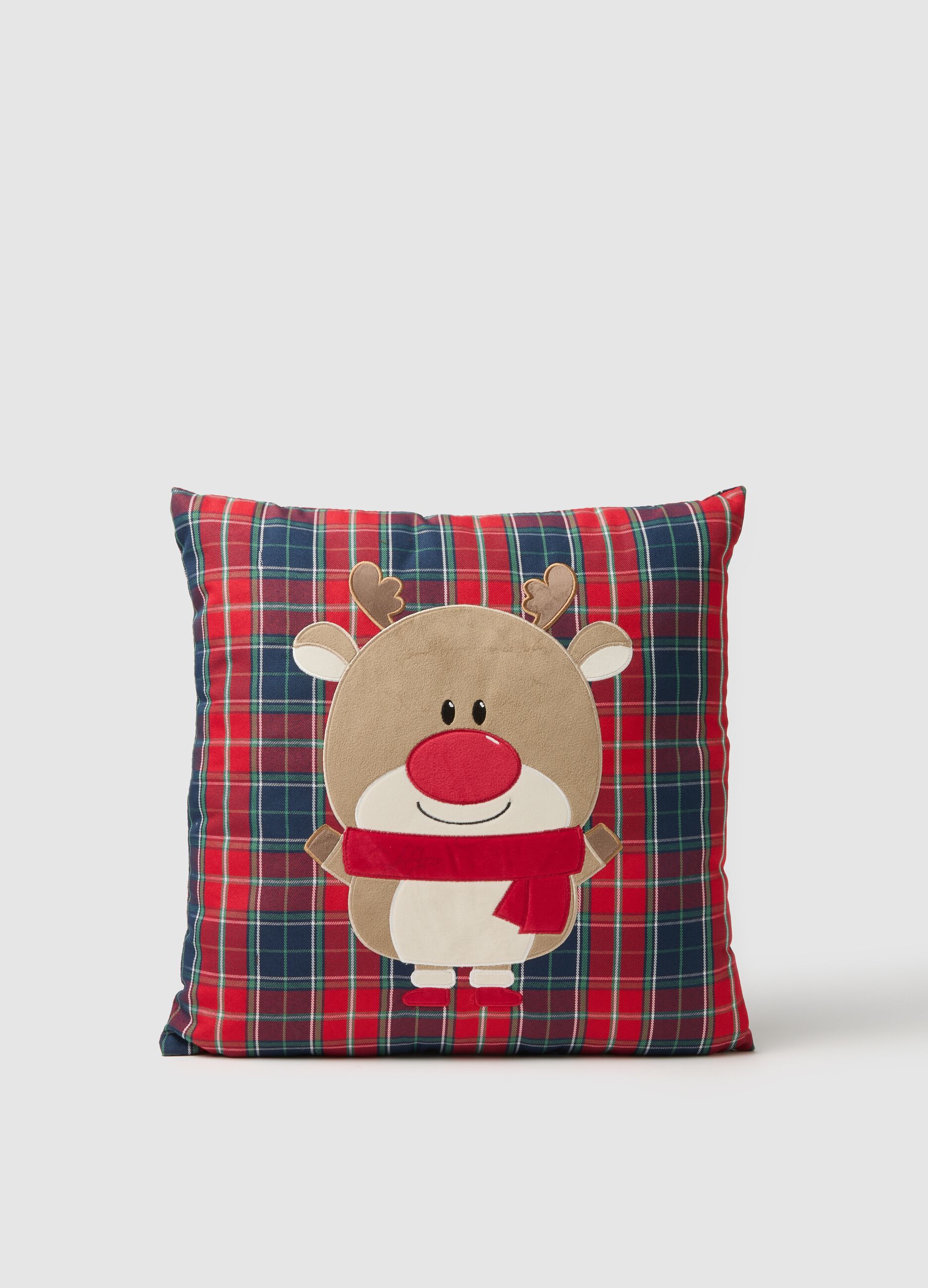 Multicolour Plaid Christmas Cushion with Print