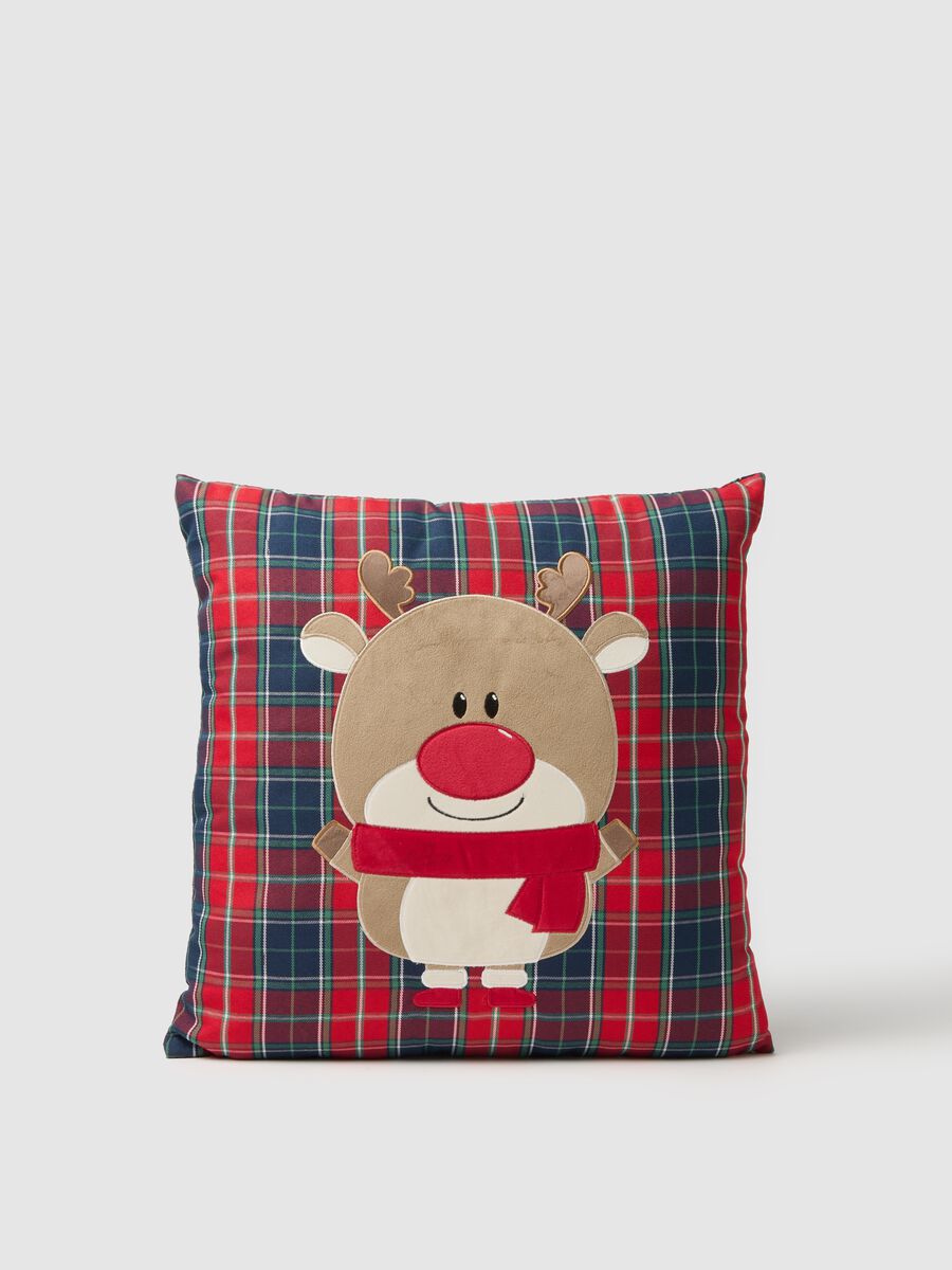 Multicolour Plaid Christmas Cushion with Print_0