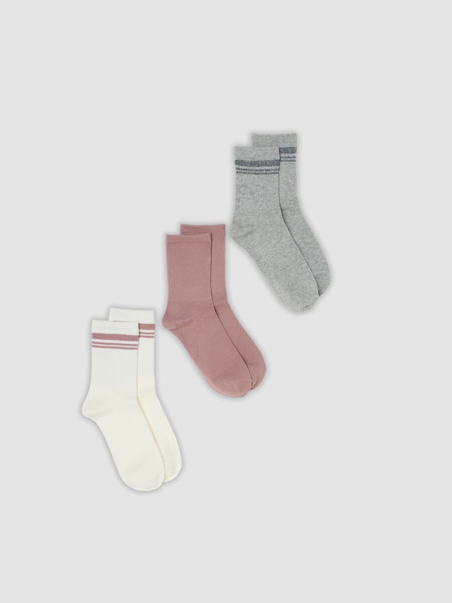 Three-pack of multicoloured striped socks in stretch organic cotton_0