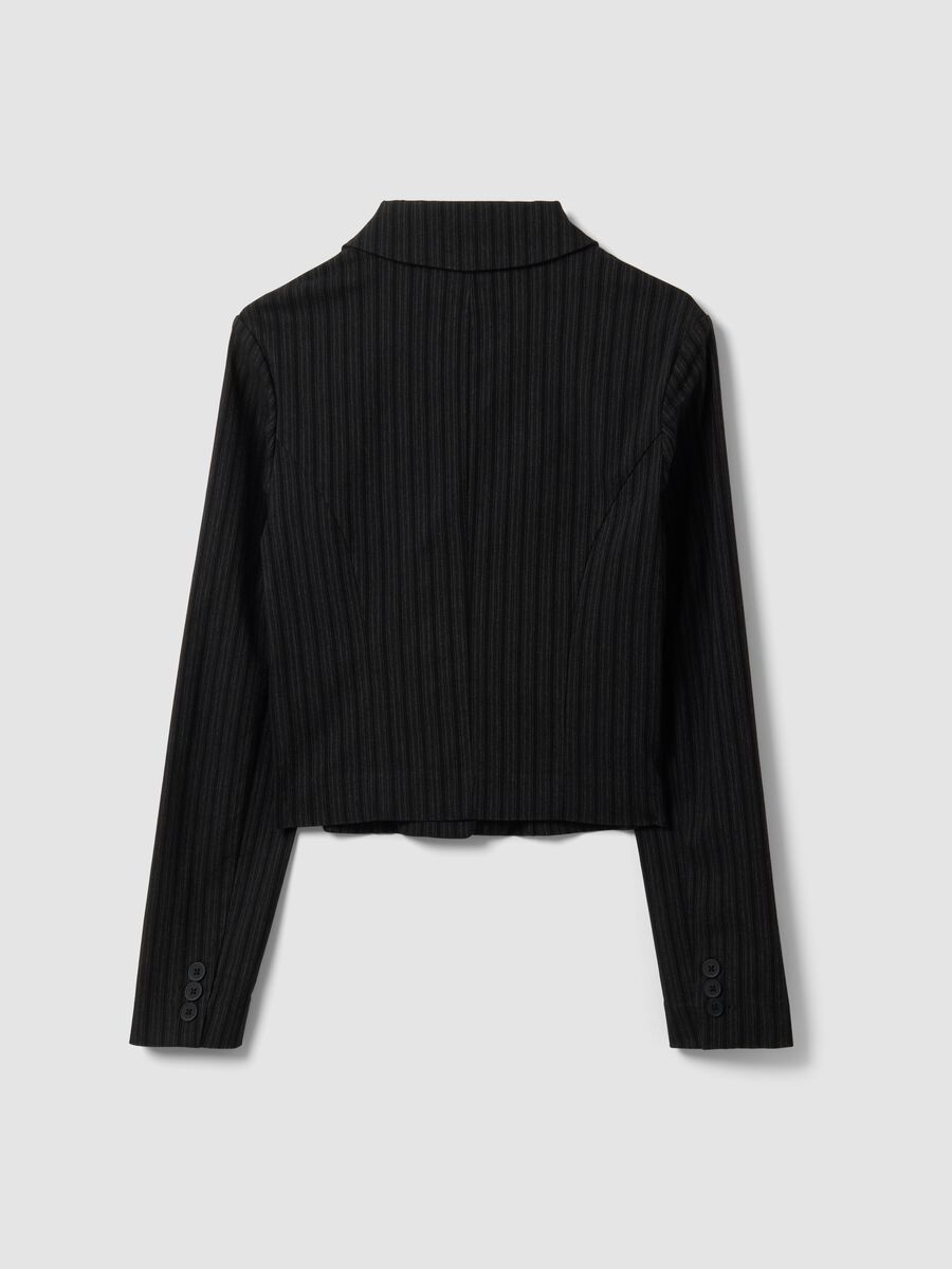 Blazer nero cropped in viscosa elasticizzata con rever classici slim fit_6