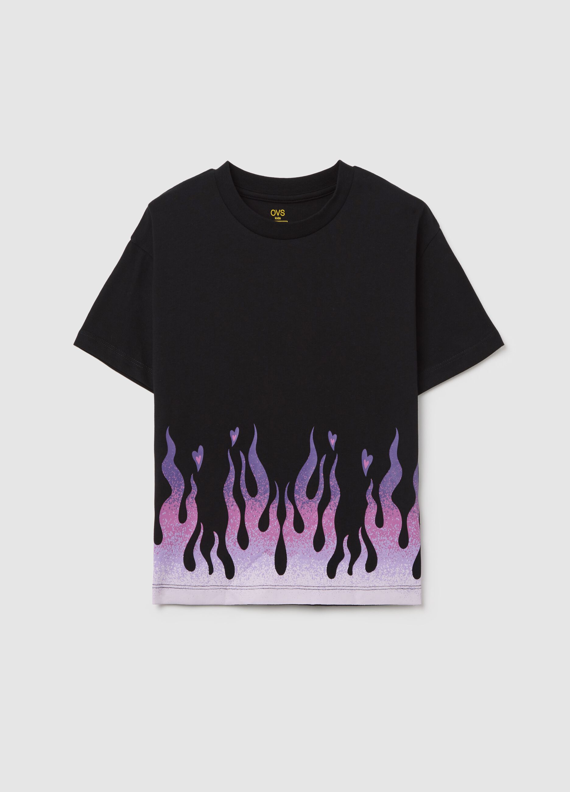 T-shirt crop con stampa fiamme