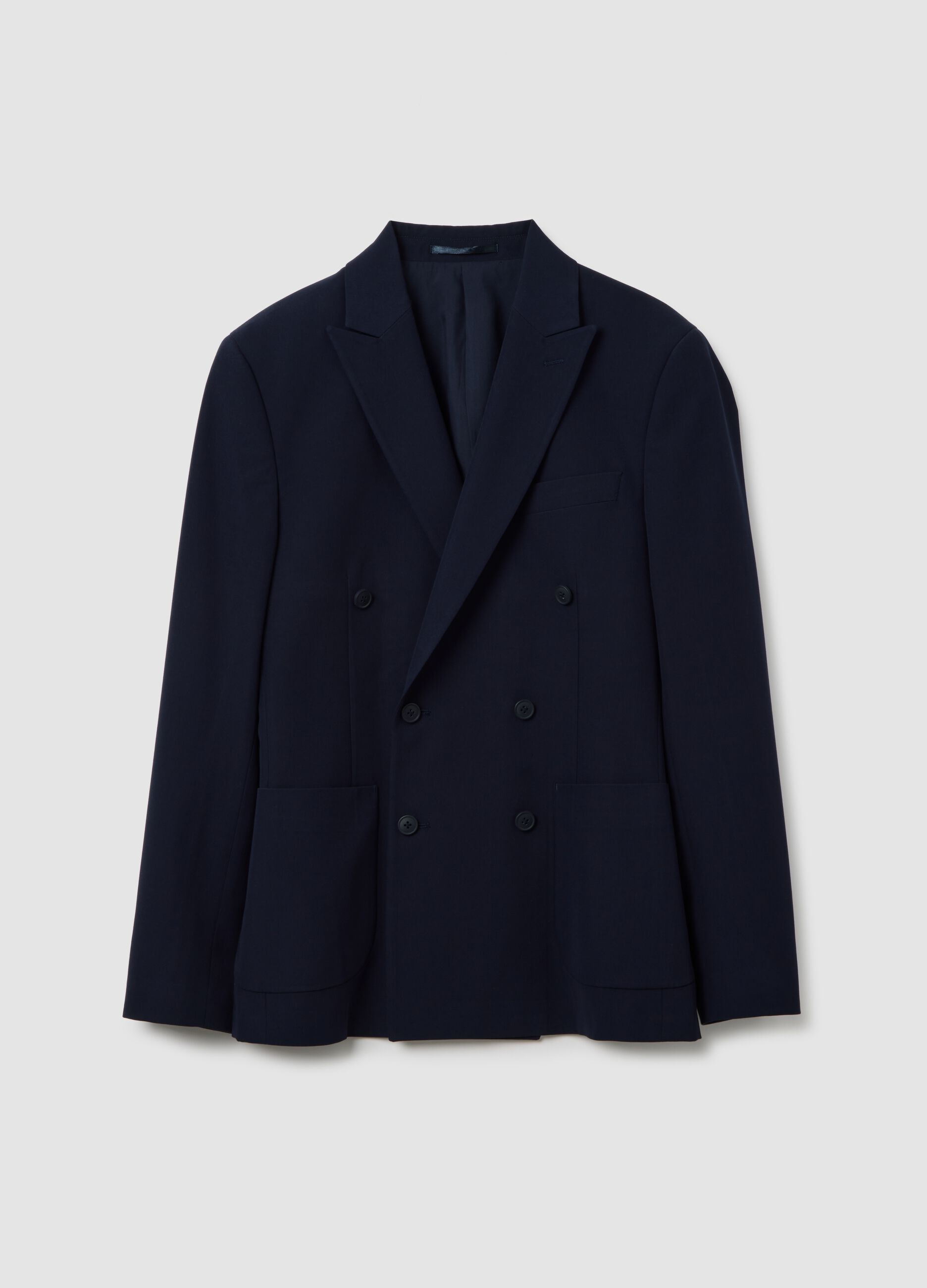 Slim Fit Blue Stretch Fabric Blazer