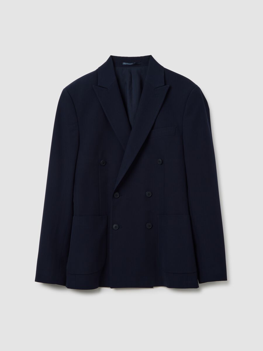 Slim Fit Blue Stretch Fabric Blazer_4