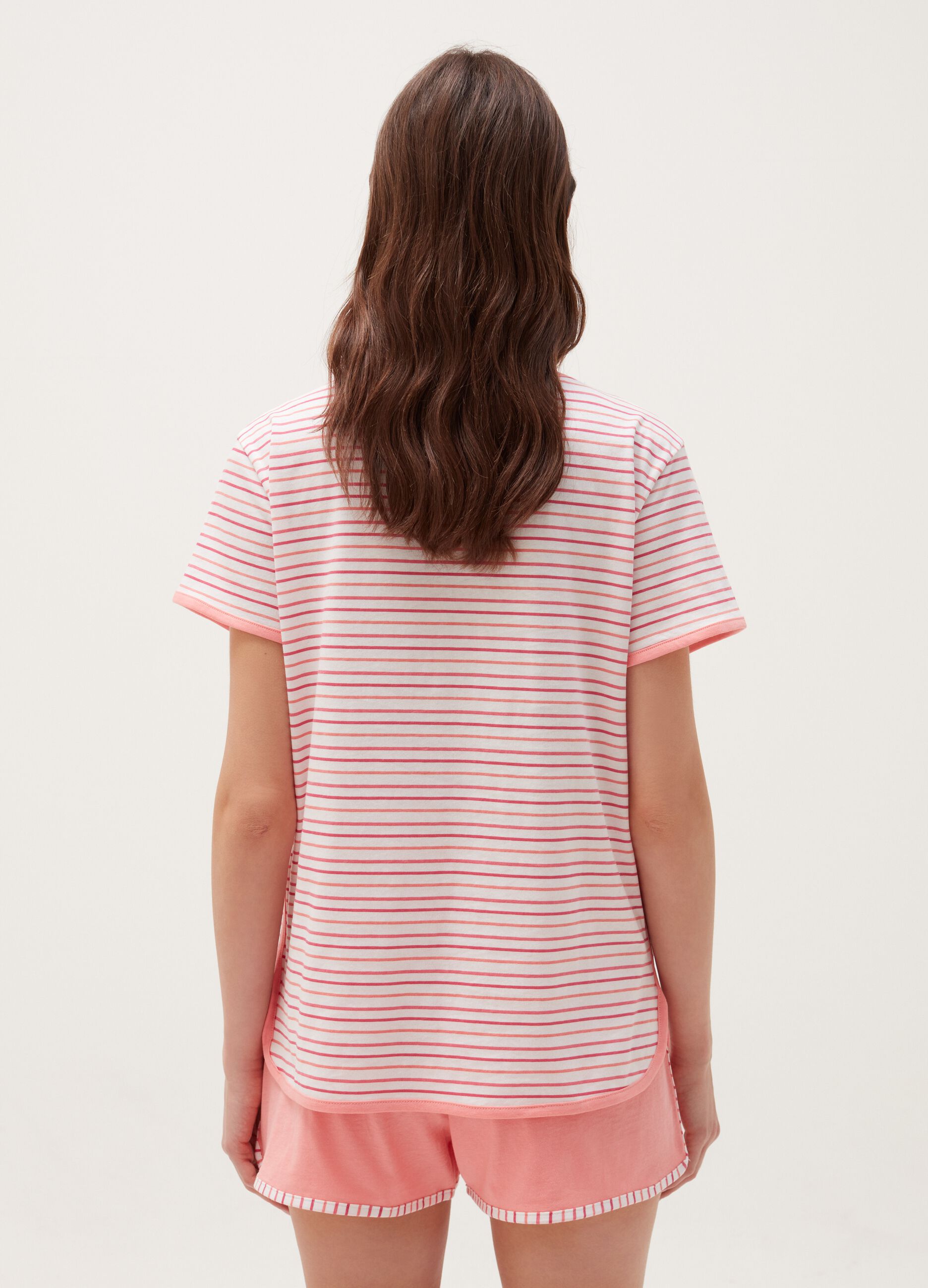 Short cotton pyjamas with striped top