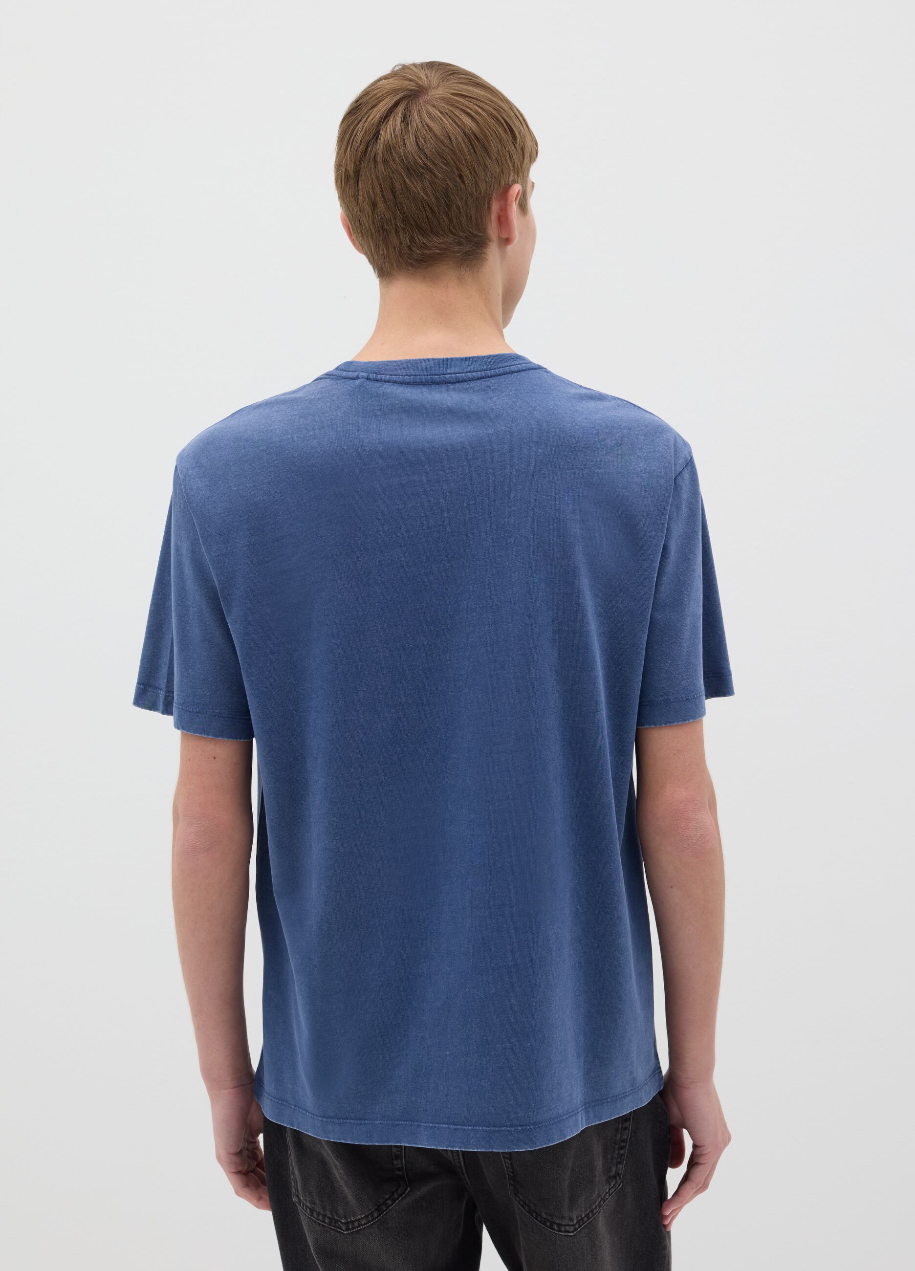 Men's Blue Crew Neck Cotton T-Shirt