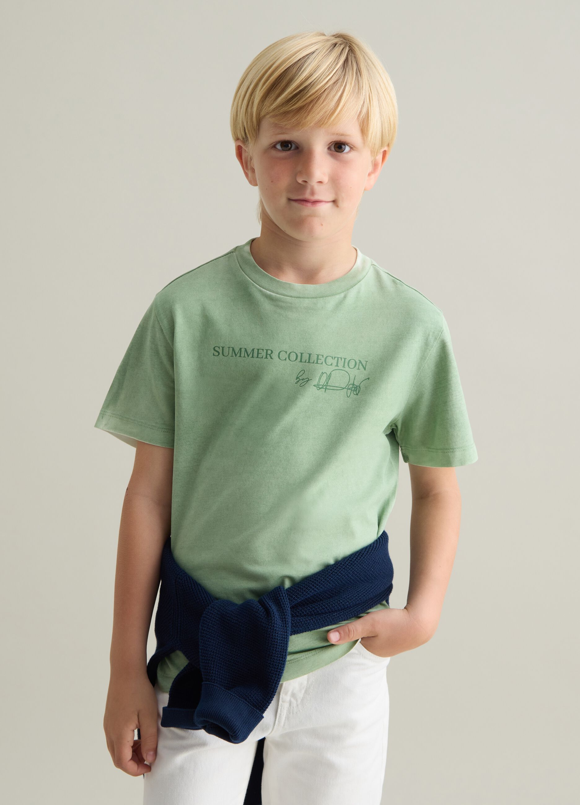 Green regular fit pure cotton kids' t-shirt