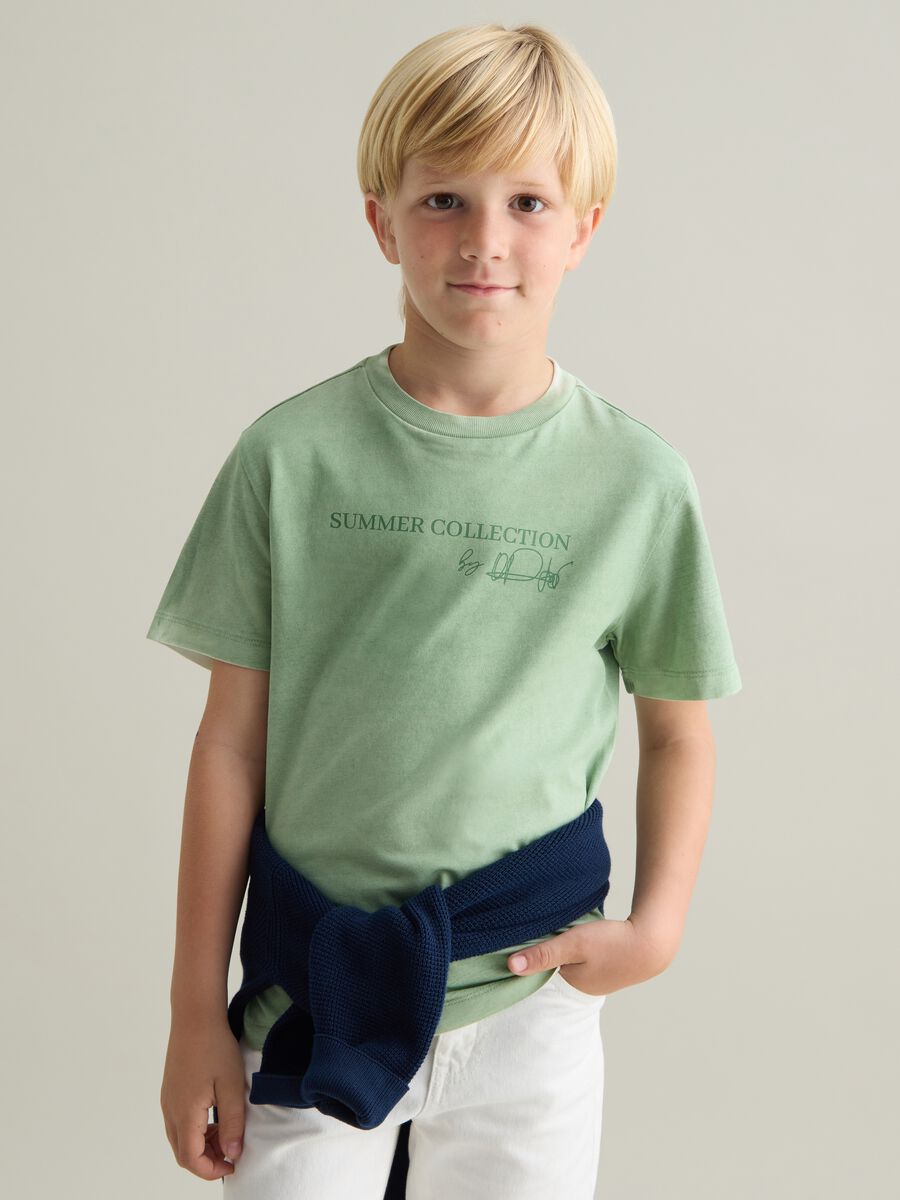 Green regular fit pure cotton kids' t-shirt_0