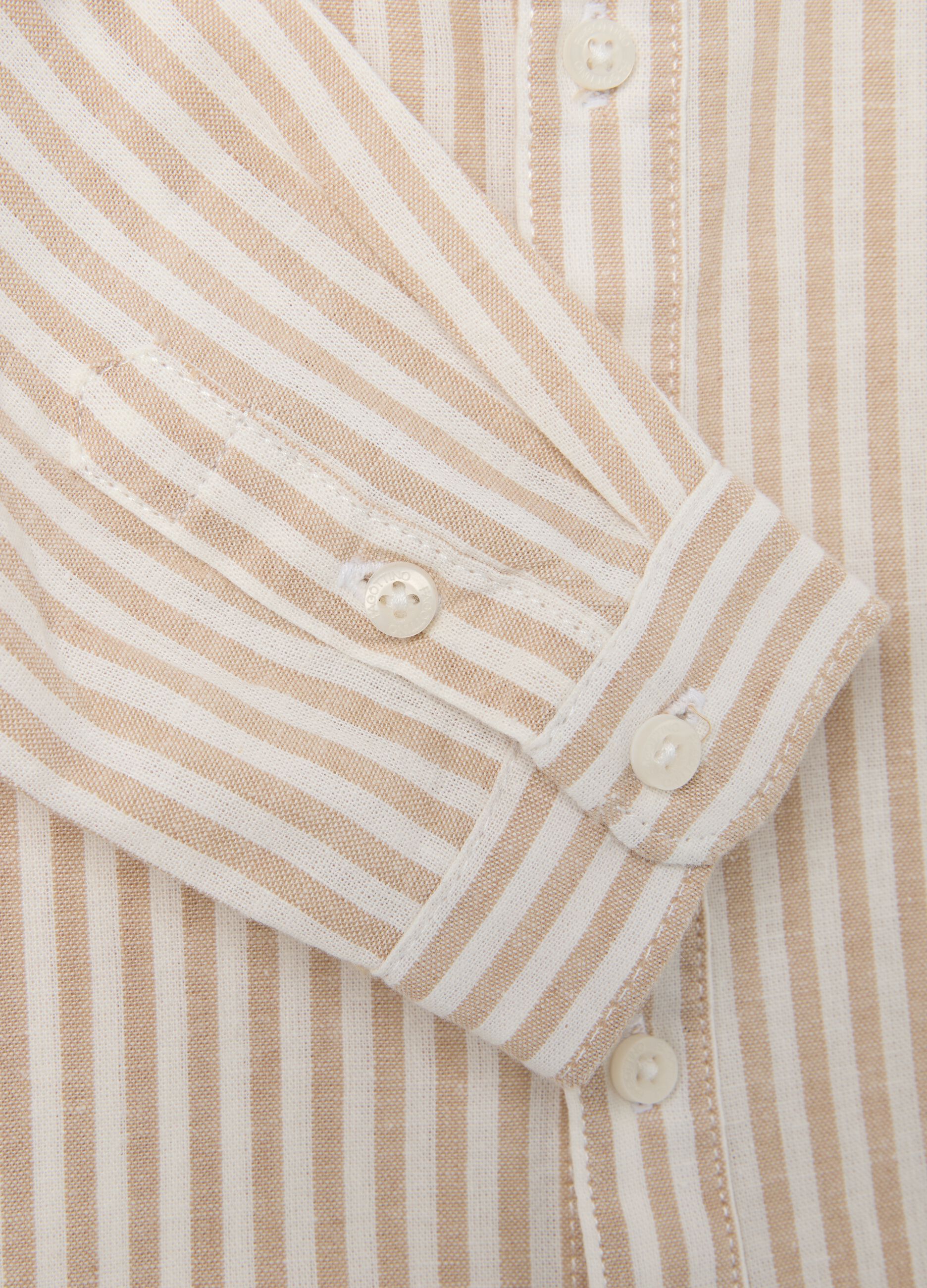 Multicolour regular fit cotton and linen blend child's shirt with mandarin collar
