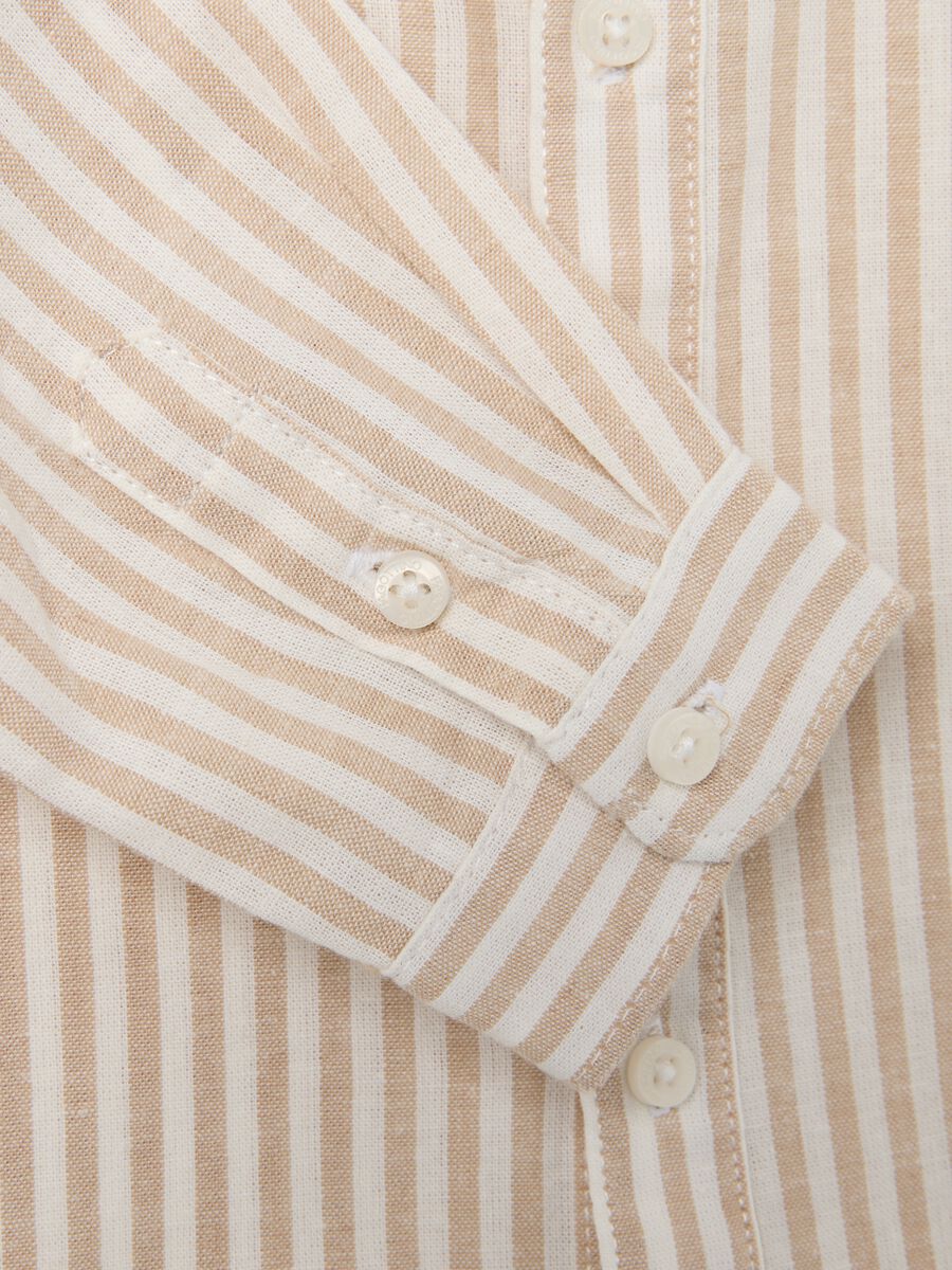 Multicolour regular fit cotton and linen blend child's shirt with mandarin collar_2