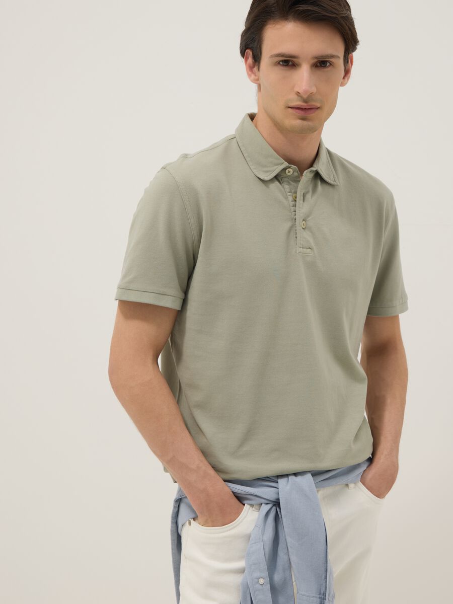 Polo verde in puro cotone a maniche corte slim fit_0